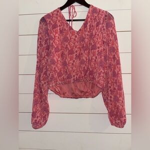 Japna Pink Floral Long Sleeve cropped blouse